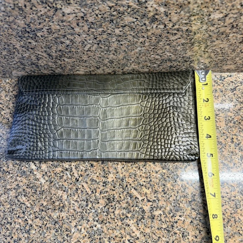 Nordstrom Wallet Womens One Size Green Croc Embossed Leather Envelope Checkbook